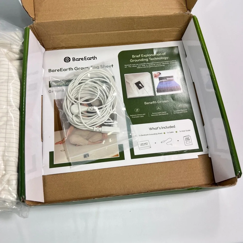 BareEarth Grounding Sheet Queen White Kit 10% Silver Cotton Earthing Bedding